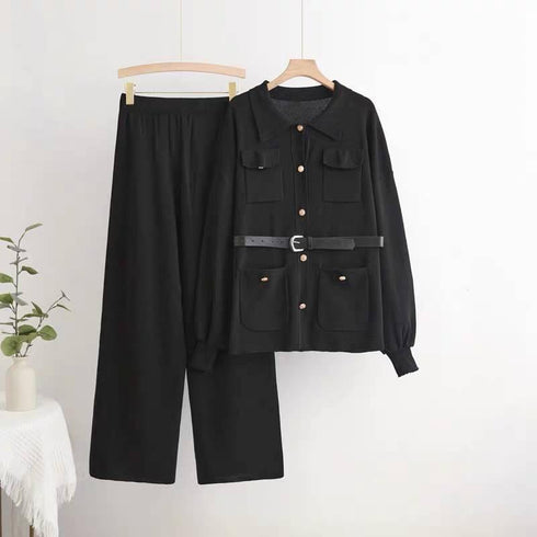 Women High Fashionable Knitted Co-Ord Sets With Belt